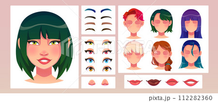 Young woman face construction set 112282360