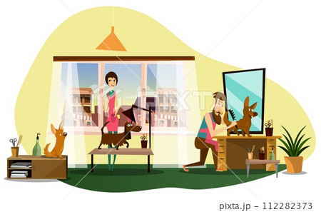 Professional barber working at pets grooming salon 112282373