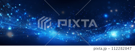 AI-generated content. On dark background blue lines with particles,banner 112282847