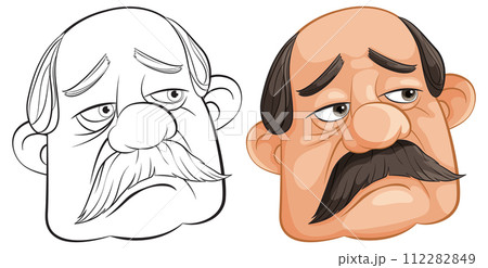 Expressive Cartoon Faces of Elderly Men 112282849