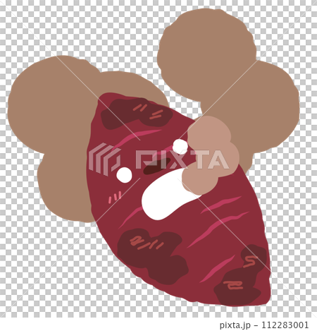 焼きすぎて焦げたサツマイモのキャラクター 112283001