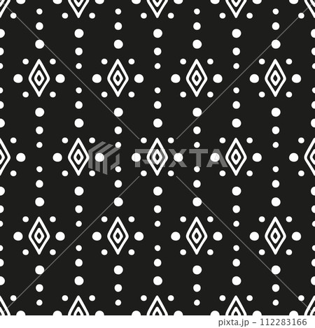 Seamless geometric pattern with monochrome diamond shapes and dots. 112283166