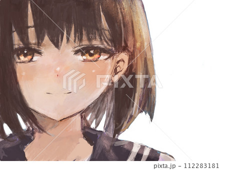 見つめる女学生の手描きイラスト　背景なし 112283181