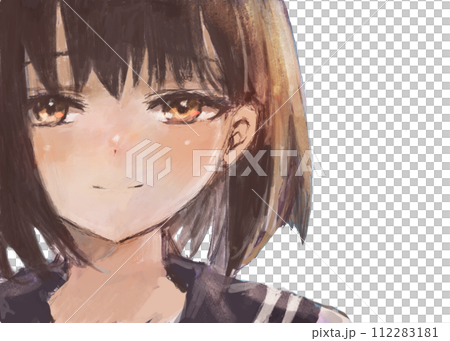見つめる女学生の手描きイラスト　背景なし 112283181