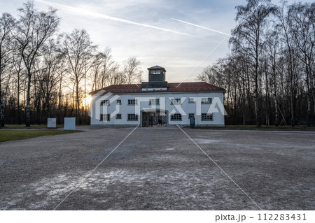 Main security building, entrance at Dachau concentration camp in Dachau, Germany Main security building, entrance at Dachau concentration camp in Dachau, Germany 112283431