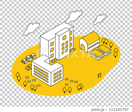 学校をイメージしたシンプルなアイソメイラスト 学校をイメージしたシンプルなアイソメイラスト 112283797