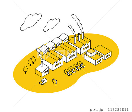 工場が並ぶ風景のアイソメイラスト 工場が並ぶ風景のアイソメイラスト 112283811