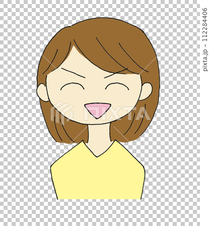 Illustration of a woman smiling with a bullish expression 112284406