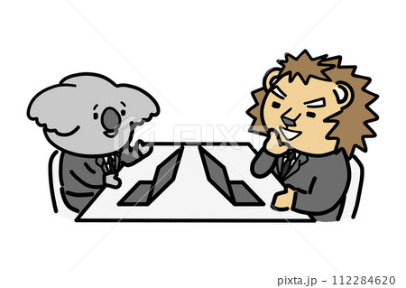 説明をする部下と納得する上司　動物のキャラクター 112284620