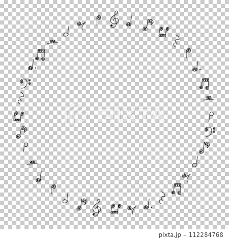 Hand-drawn doodle circular frame of musical notes (black and white) Hand-drawn doodle circular frame of musical notes (black and white) 112284768
