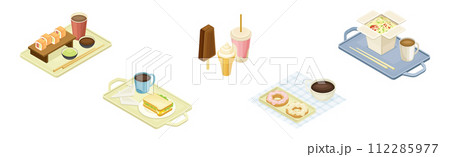 Food Court with Fast Snack Isometric Vector Set Food Court with Fast Snack Isometric Vector Set 112285977