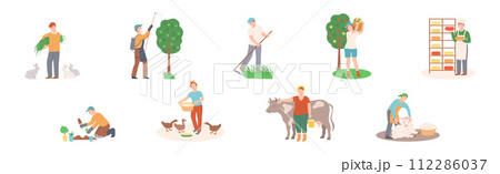 Man and Woman Farmer Character Engaged in Agriculture Work Vector Set Man and Woman Farmer Character Engaged in Agriculture Work Vector Set 112286037
