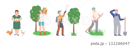 Man and Woman Farmer Character Engaged in Agriculture Work Vector Set Man and Woman Farmer Character Engaged in Agriculture Work Vector Set 112286047