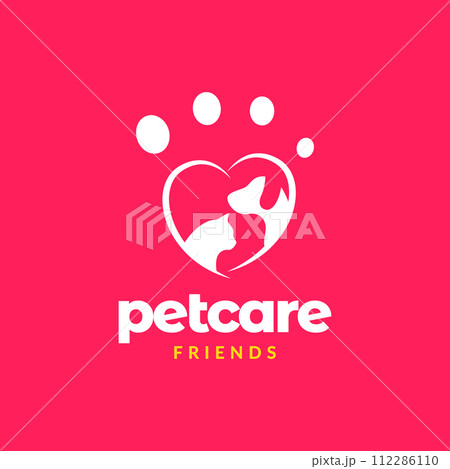 animal pets care dog cat love heart modern colorful logo design vector 112286110