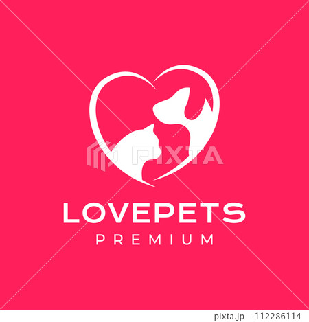 animal pets care dog cat love heart modern colorful logo design vector 112286114