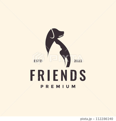 animal pets dog cat friends hipster vintage logo design vector 112286140