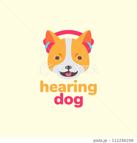 animal pets dog hearing music headphone mascot cartoon logo design vector 112286206