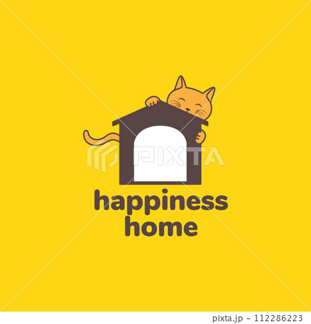 animal pets cat playing home cage happy mascot cartoon logo design vector animal pets cat playing home cage happy mascot cartoon logo design vector 112286223