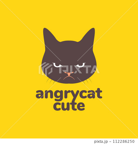 animal pets cat head angry mascot cartoon cute logo design vector 112286250