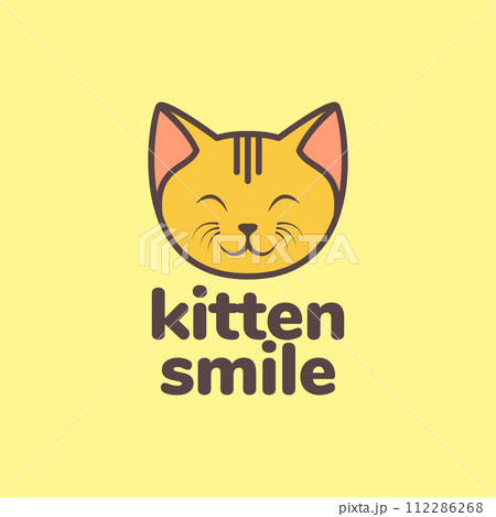 animal pets cat kitten head mascot cartoon smile cute logo design vector 112286268