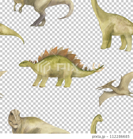 Watercolor seamless pattern with illustration of a dinosaurs. For children's room decor, wallpaper, textile 112286685