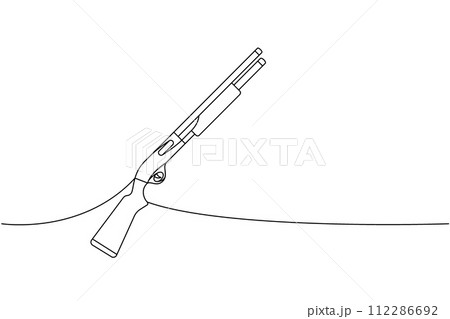 Firearms shotgun, hunter carbine one line continuous drawing. Various modern weapons continuous one line illustration. Vector linear illustration. 112286692