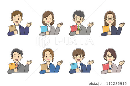 書類を持ち、案内をするスーツを着た若者たち 112286916