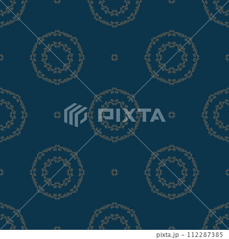 Blue and gold vintage seamless pattern. Floral ornamental luxury damask background. Elegance ornament 112287385