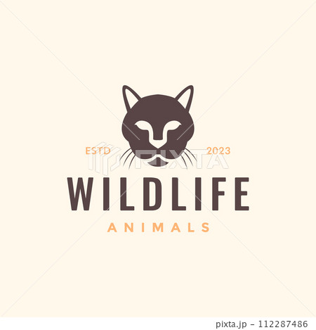 animal wildlife cat forest jungle head vintage hipster simple logo design vector 112287486