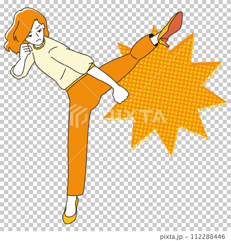 A woman doing a roundhouse kick with heels A woman doing a roundhouse kick with heels 112288446