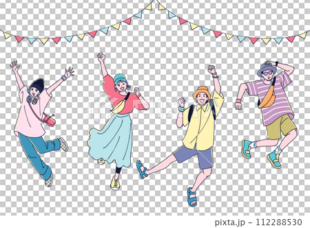 イベントでジャンプする男女4人セット 112288530