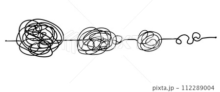 Line mind process complicated and easy ways, difficult and simple process doodle style isolated on whie background.  112289004