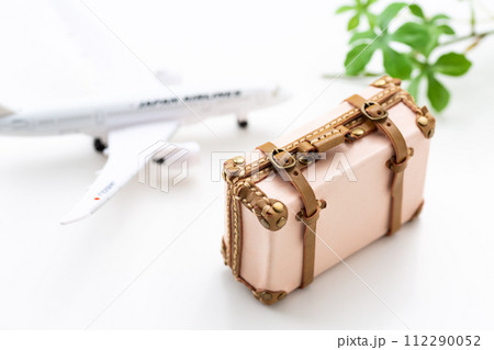 旅行バックのトランクと飛行機 112290052