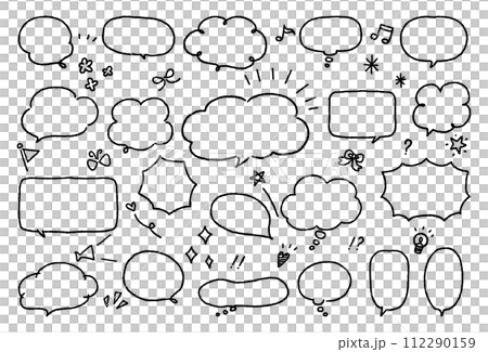 Hand-drawn speech bubble set, simple black and white line drawing 112290159