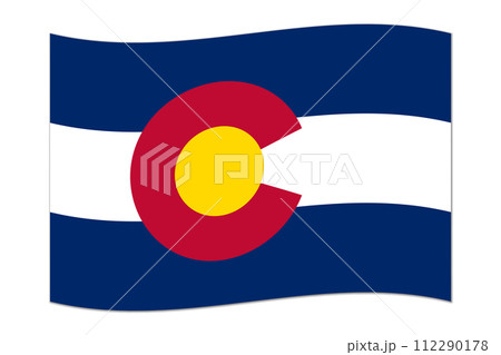 Waving flag of the Colorado state. Vector illustration. 112290178