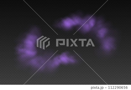 Purple smoke, colorful fog, realistic smog, haze, mist or cloudiness effect. 112290656