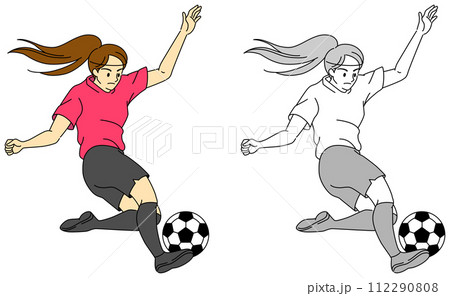 サッカー選手(女性)のイラストセット サッカー選手(女性)のイラストセット 112290808
