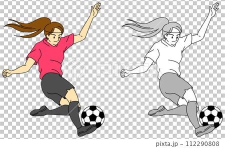 サッカー選手(女性)のイラストセット サッカー選手(女性)のイラストセット 112290808