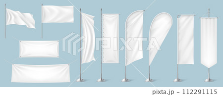 White blank textile flags realistic vector illustration set White blank textile flags realistic vector illustration set 112291115