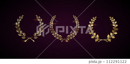 Golden laurel wreaths realistic vector illustration set 112291122