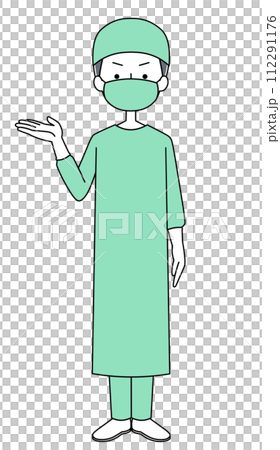 Information Illustration of a surgeon (surgical gown) (male) Information Illustration of a surgeon (surgical gown) (male) 112291176