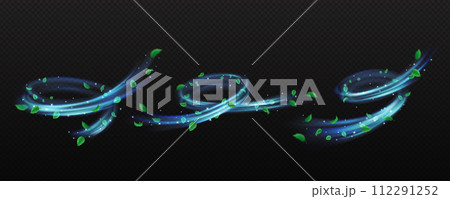 Spiral air flows with leaves and glitter vector image set 112291252