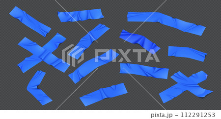 Blue duct tape strips realistic vector illustration set 112291253
