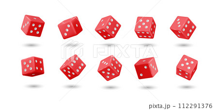 Flying red dices of casino realistic vector illustration set 112291376