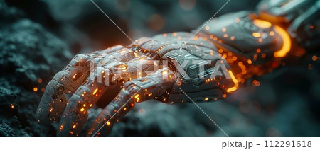 AI-generated content. Using tools such as artificial intelligence and smart robots, and innovative technology for providing online access to information and data, man uses tools to use technologies 112291618