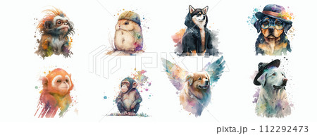 Artistic Watercolor Collection of Animals: A Set of Beautifully Crafted Paintings Featuring Various Species in Artistic Artistic Watercolor Collection of Animals: A Set of Beautifully Crafted Paintings Featuring Various Species in Artistic 112292473