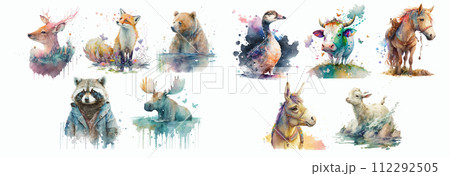 Vibrant Watercolor Collection of Wildlife: A Series of Detailed, Colorful, and Artistic Illustrations of Various Animals 112292505