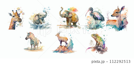 Watercolor Wildlife Collection: Artistic...のイラスト素材 [112292513] - PIXTA