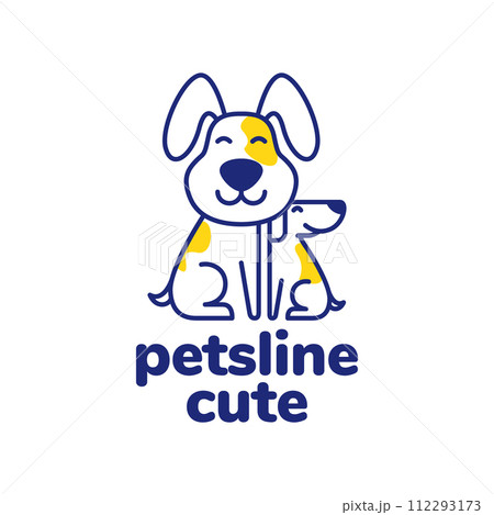 puppy dog friends line art abstract colorful modern minimal mascot cartoon cute logo vector icon illustration 112293173