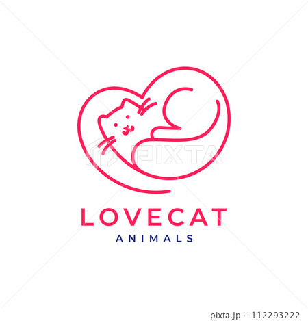 cat kitten pets love heart lines mininalist modern mascot logo vector icon illustration cat kitten pets love heart lines mininalist modern mascot logo vector icon illustration 112293222